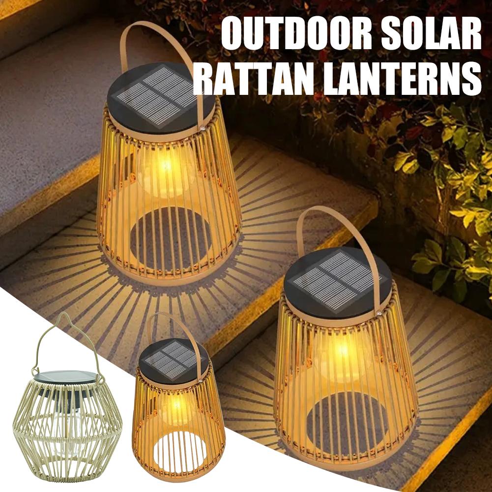 Outdoor Lighting And Decor - Lámpara Solar de Mimbre Impermeable IP65,