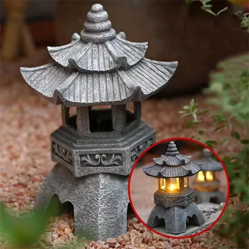 Outdoor Zen Lighting - Lámpara Solar Japonesa de Estilo Pagoda,