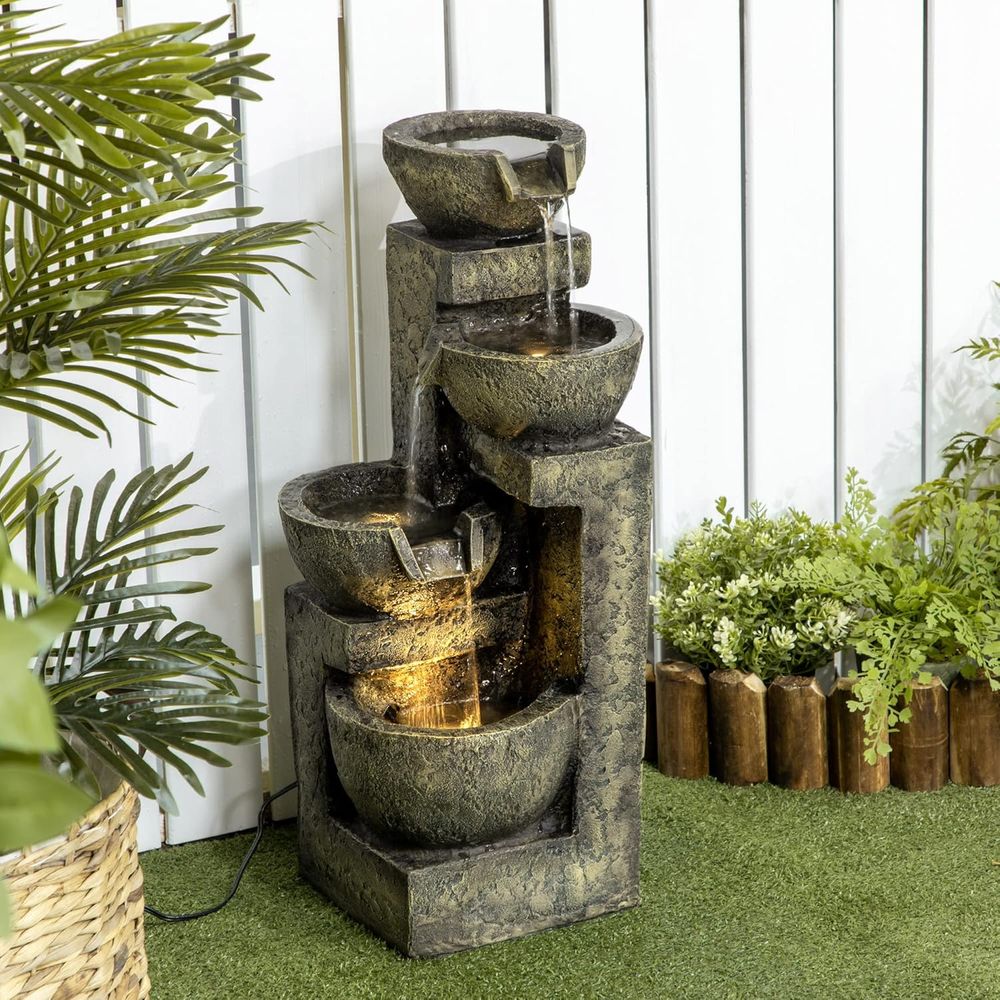 Outdoor Zen Lighting - Cascada de piedra de 4 niveles