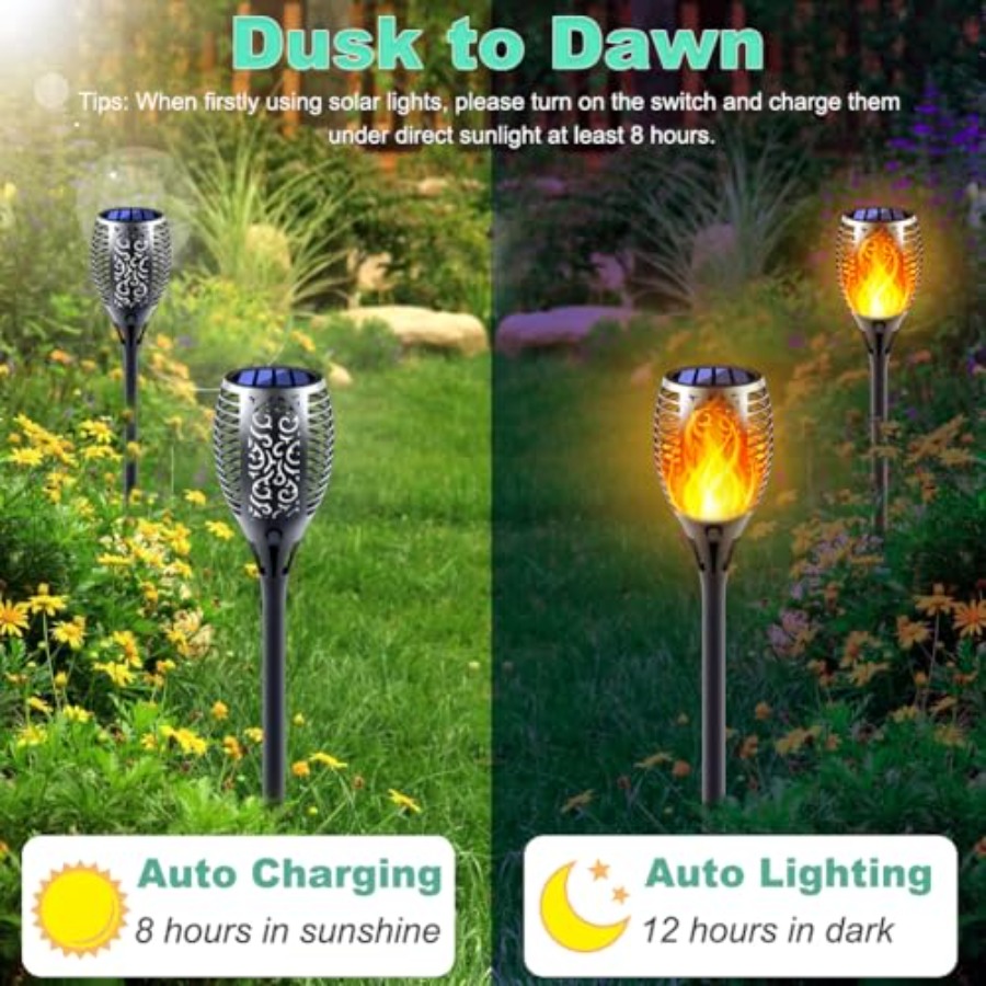 Luces Solares con Efecto de Ll - Fire Torch Solar reseña y precio