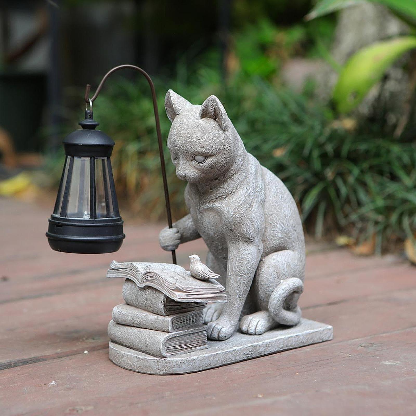 Mini estatua Solar de gato par - Outdoor Lighting Traditional reseña y precio